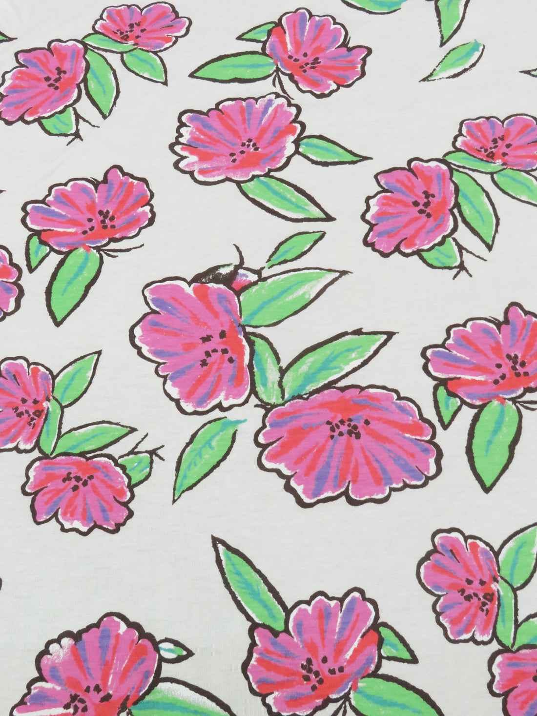 Soft Cream/Raspberry Pink/Spring Green/Multi Cotton/Lycra Floral Print Jersey Knit 54W