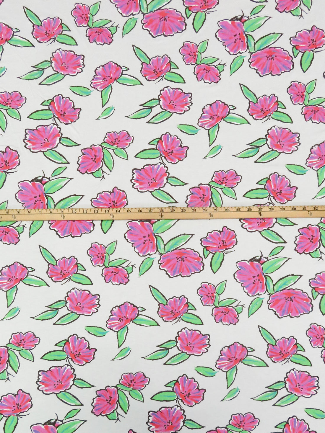 Soft Cream/Raspberry Pink/Spring Green/Multi Cotton/Lycra Floral Print Jersey Knit 54W