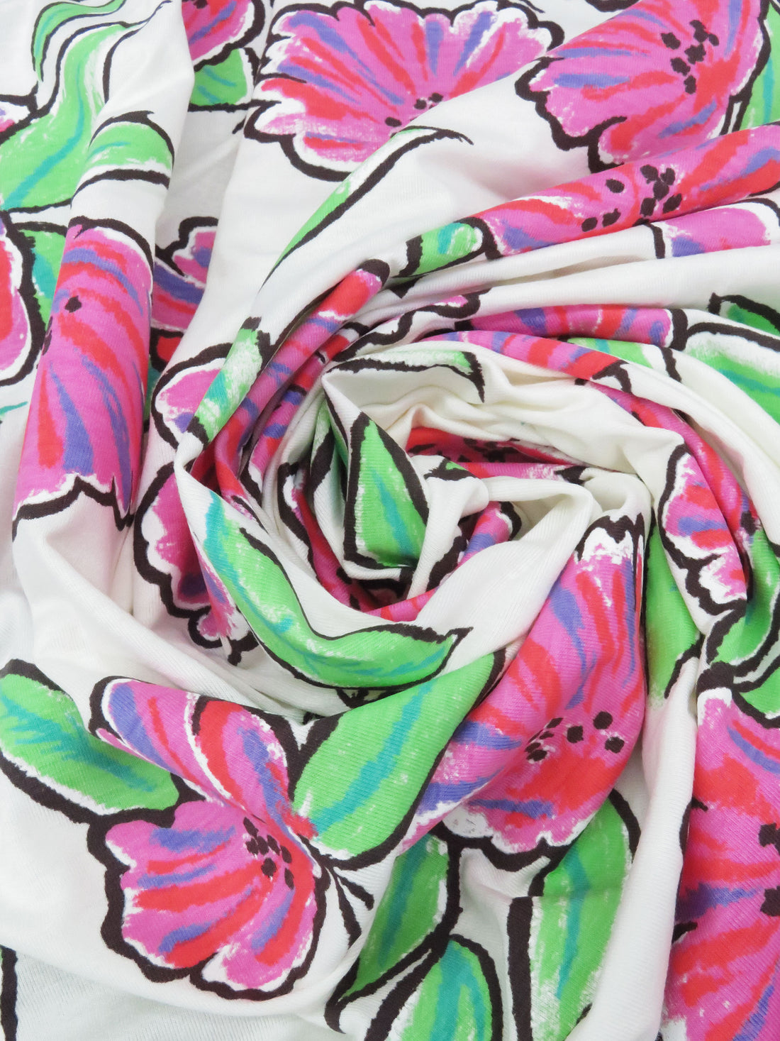 Soft Cream/Raspberry Pink/Spring Green/Multi Cotton/Lycra Floral Print Jersey Knit 54W