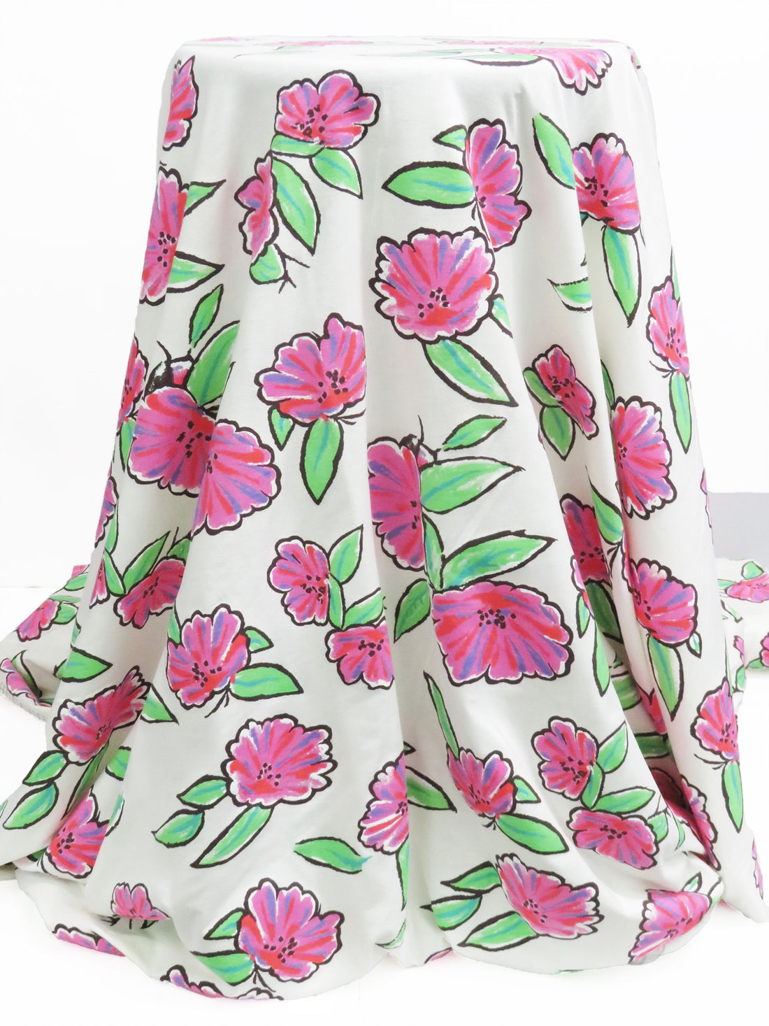 Soft Cream/Raspberry Pink/Spring Green/Multi Cotton/Lycra Floral Print Jersey Knit 54W