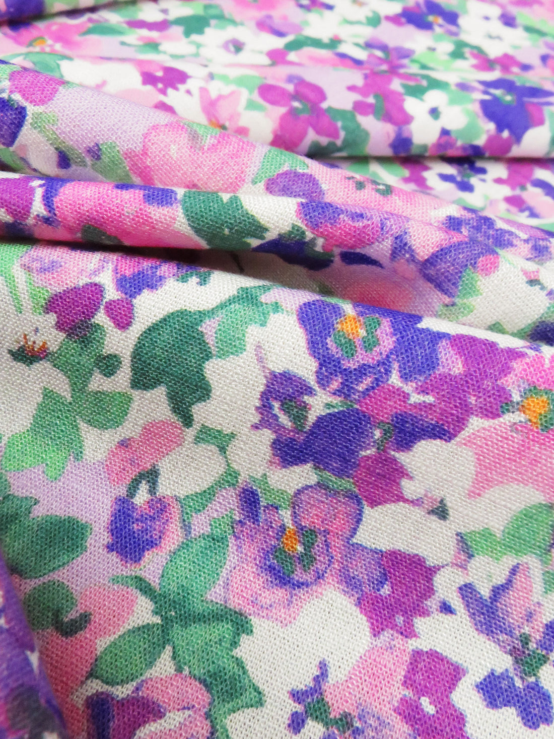 Cherry Pink/Leaf Green/Violet Purple/Multi Rayon/Lycra Floral Print Linen-Look Stretch Shirt Weight Woven 54W