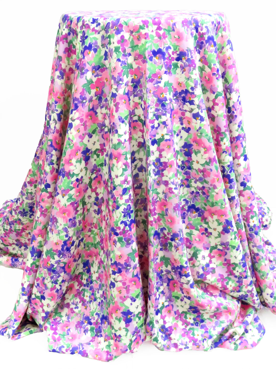 Cherry Pink/Leaf Green/Violet Purple/Multi Rayon/Lycra Floral Print Linen-Look Stretch Shirt Weight Woven 54W