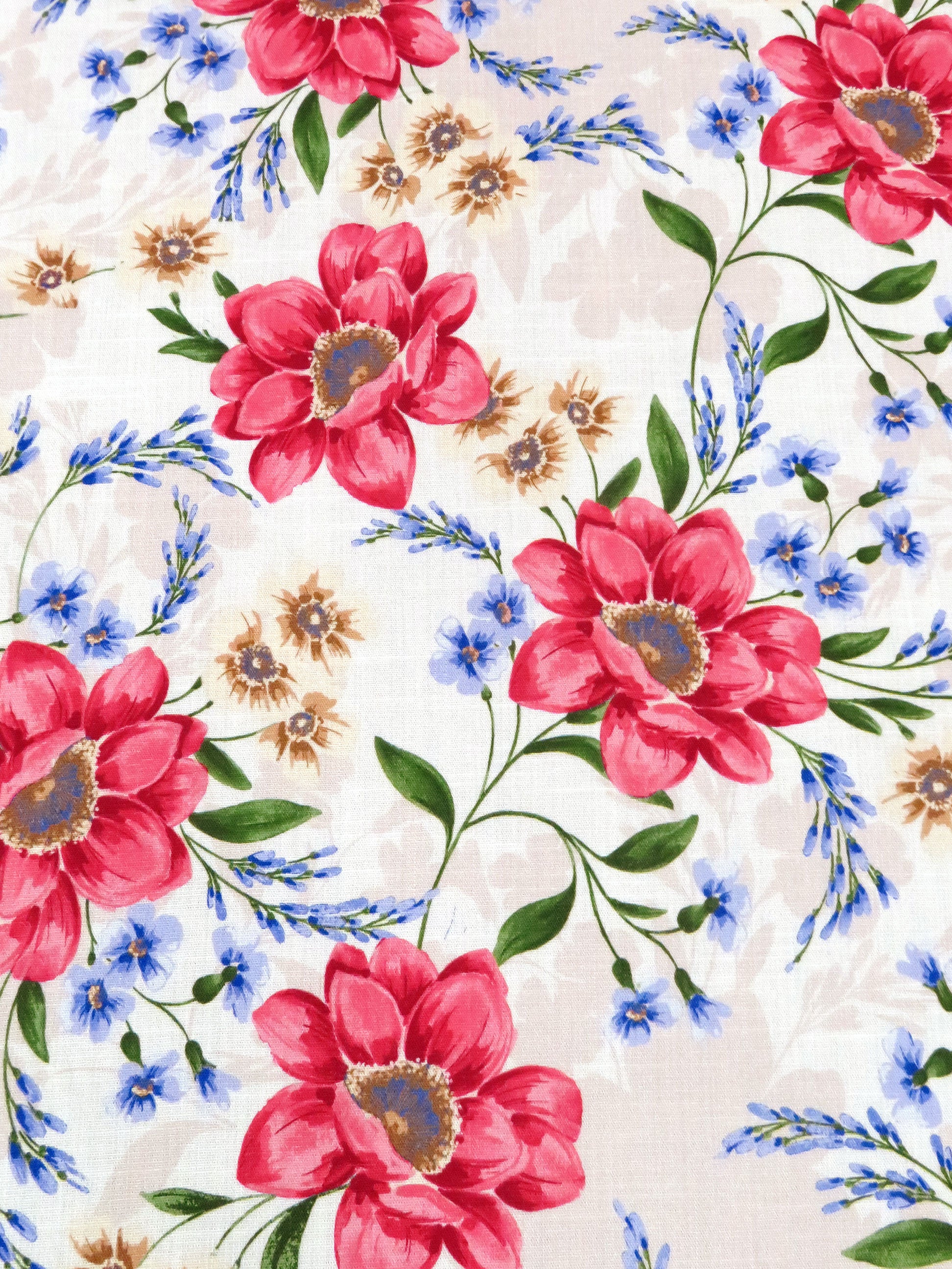 Wheat/Cadmium Red/Periwinkle Blue/Multi Rayon/Lycra Floral Print