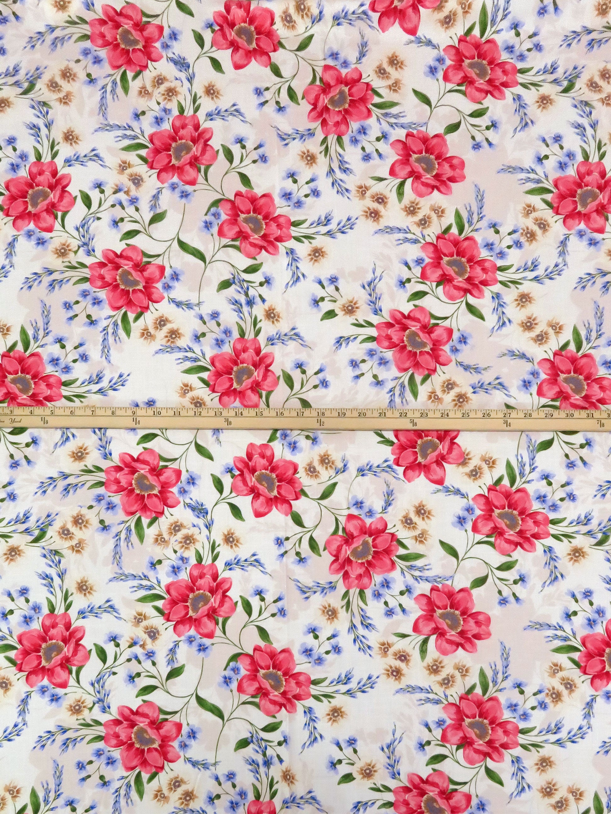 Wheat/Cadmium Red/Periwinkle Blue/Multi Rayon/Lycra Floral Print