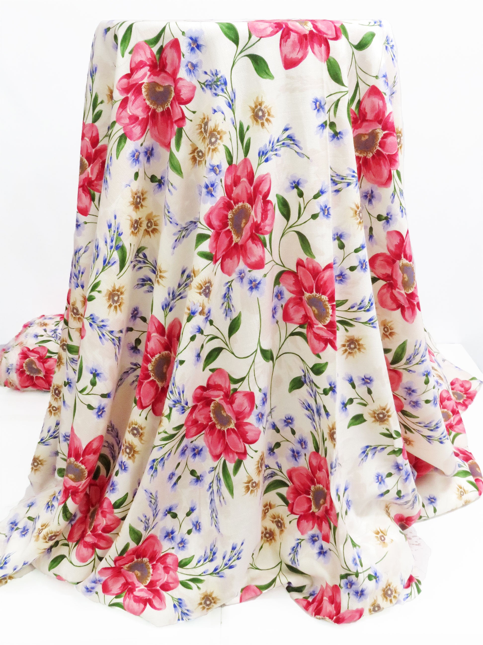 Wheat/Cadmium Red/Periwinkle Blue/Multi Rayon/Lycra Floral Print