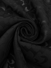 Black 100% Nylon Floral Scrolls Lacy Burnout-Look Spacer Knit - Famous Dress Designer - 58W