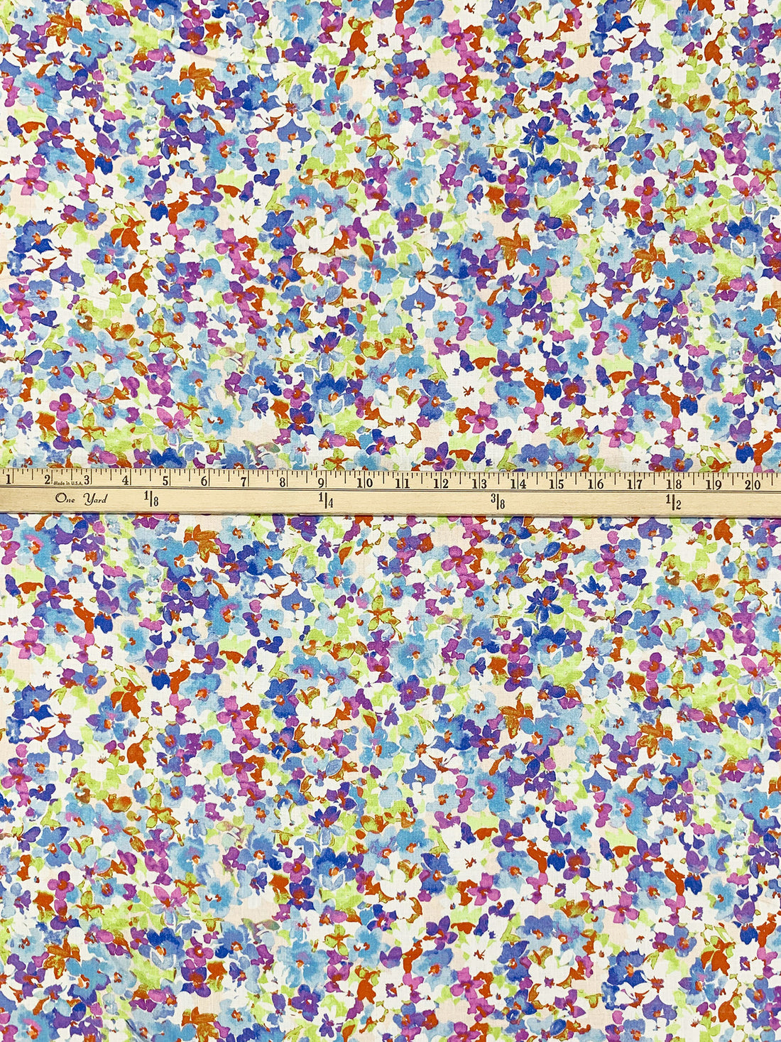 Vista Blue/Autumn Red/White/Multi Rayon/Lycra Floral Print Linen-Look Stretch Shirt Weight Woven 56W