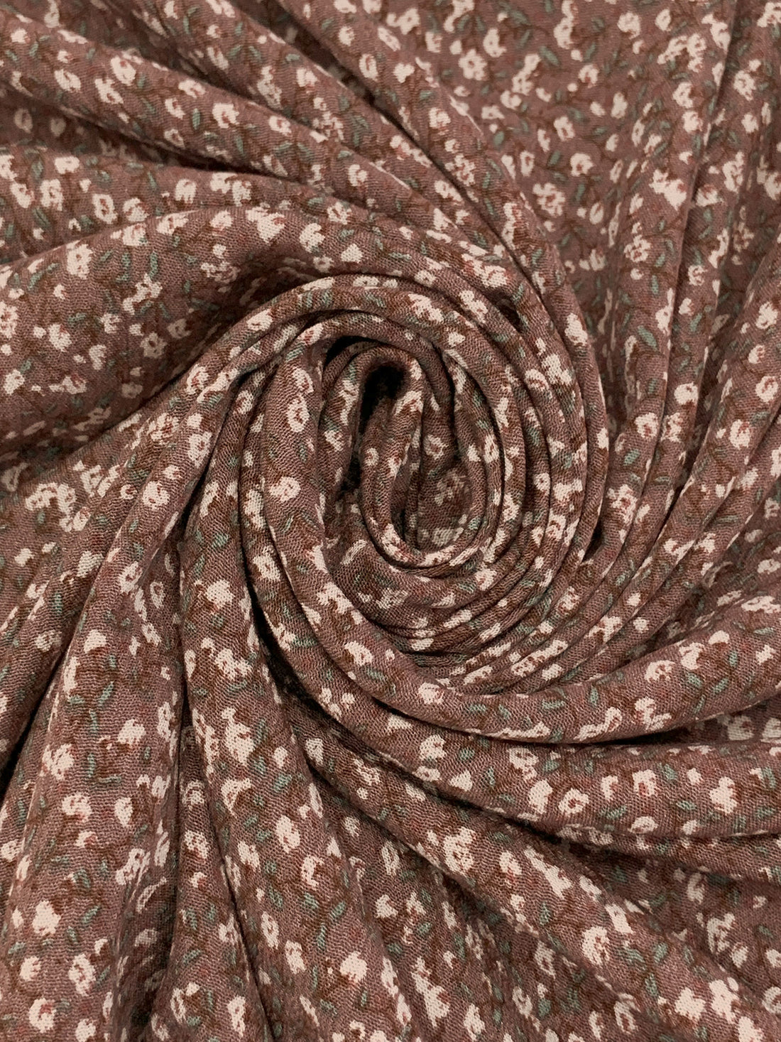Redwood/Warm Off-White/Cool Pine 100% Rayon Ditsy Floral Print Crinkle Challis 52W