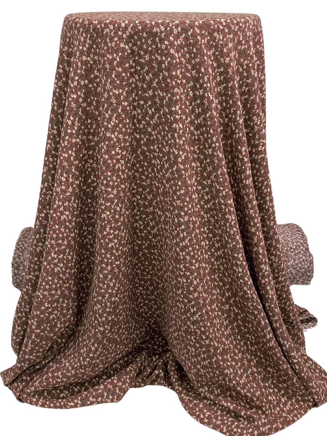 Redwood/Warm Off-White/Cool Pine 100% Rayon Ditsy Floral Print Crinkle Challis 52W