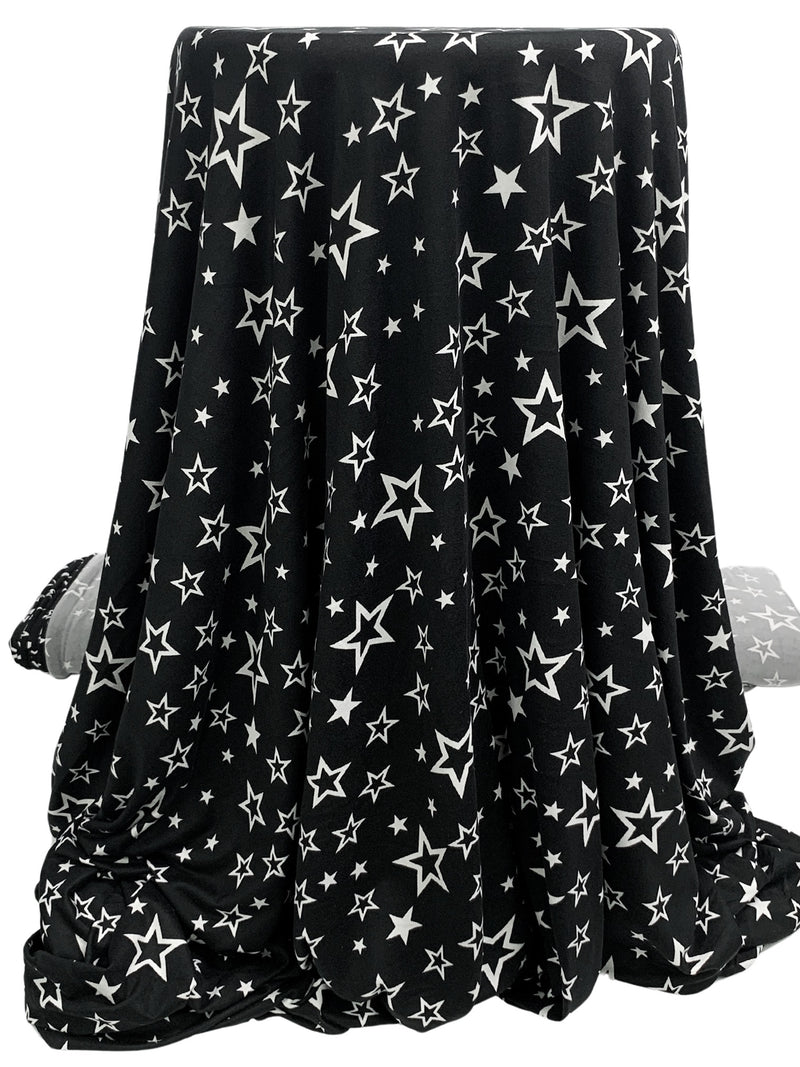 Black/Eggshell Polyester/Lycra Stars Print Double Brushed Knit 60W