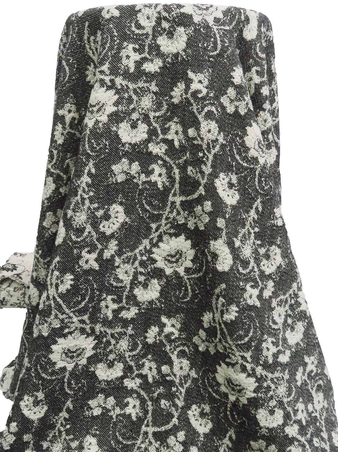 Black/Off-White 100% Cotton Floral Weave Boucle Tapestry Woven - NY Designer - 56W