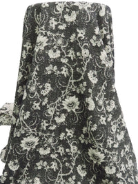 Black/Off-White 100% Cotton Floral Weave Boucle Tapestry Woven - NY Designer - 56W