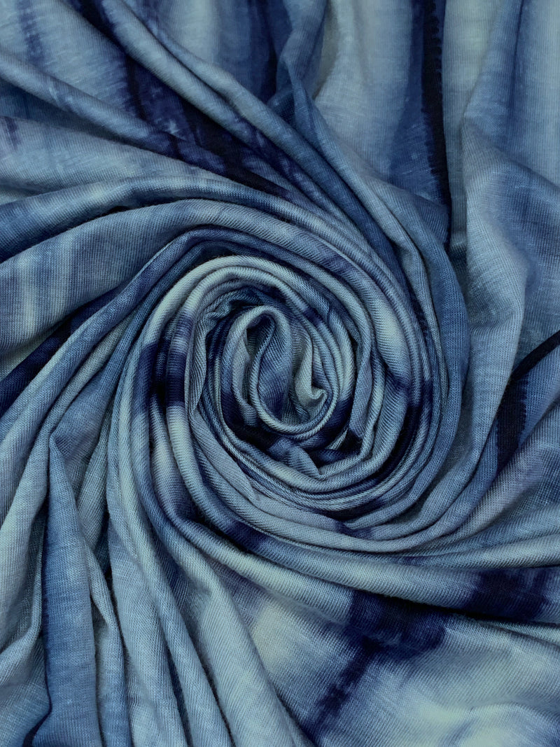 Midnight Blue/Pewter Blue Rayon/Lycra Tie-Dye Jersey Knit 54W