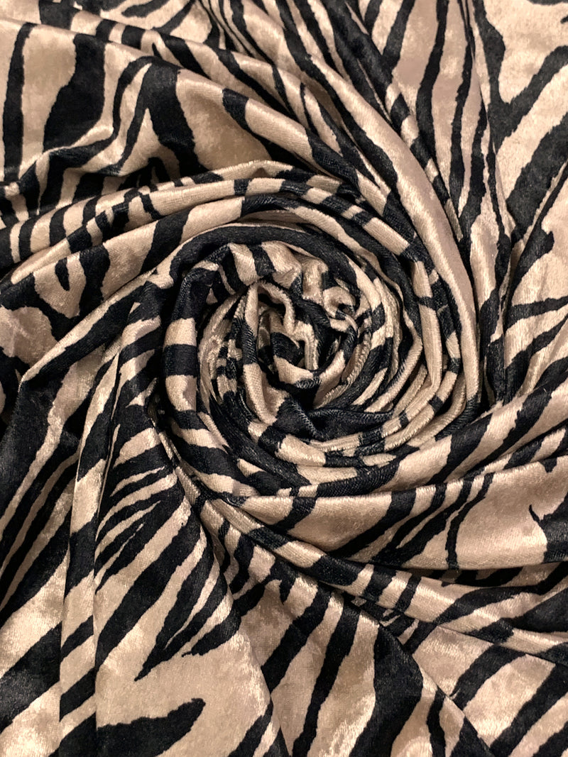 Sandstone Beige/Black Polyester/Lycra Animal Print Crushed Stretch Velvet Knit 60W