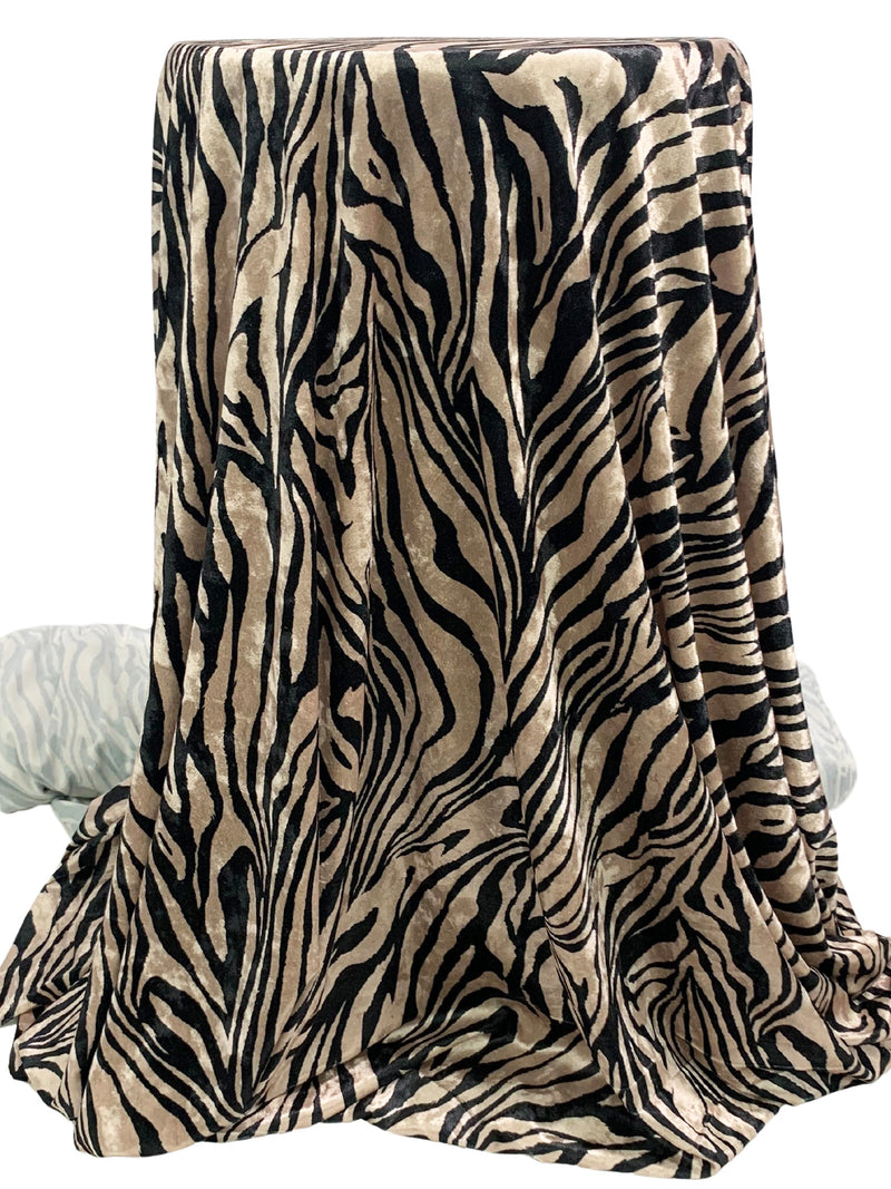 Sandstone Beige/Black Polyester/Lycra Animal Print Crushed Stretch Velvet Knit 60W