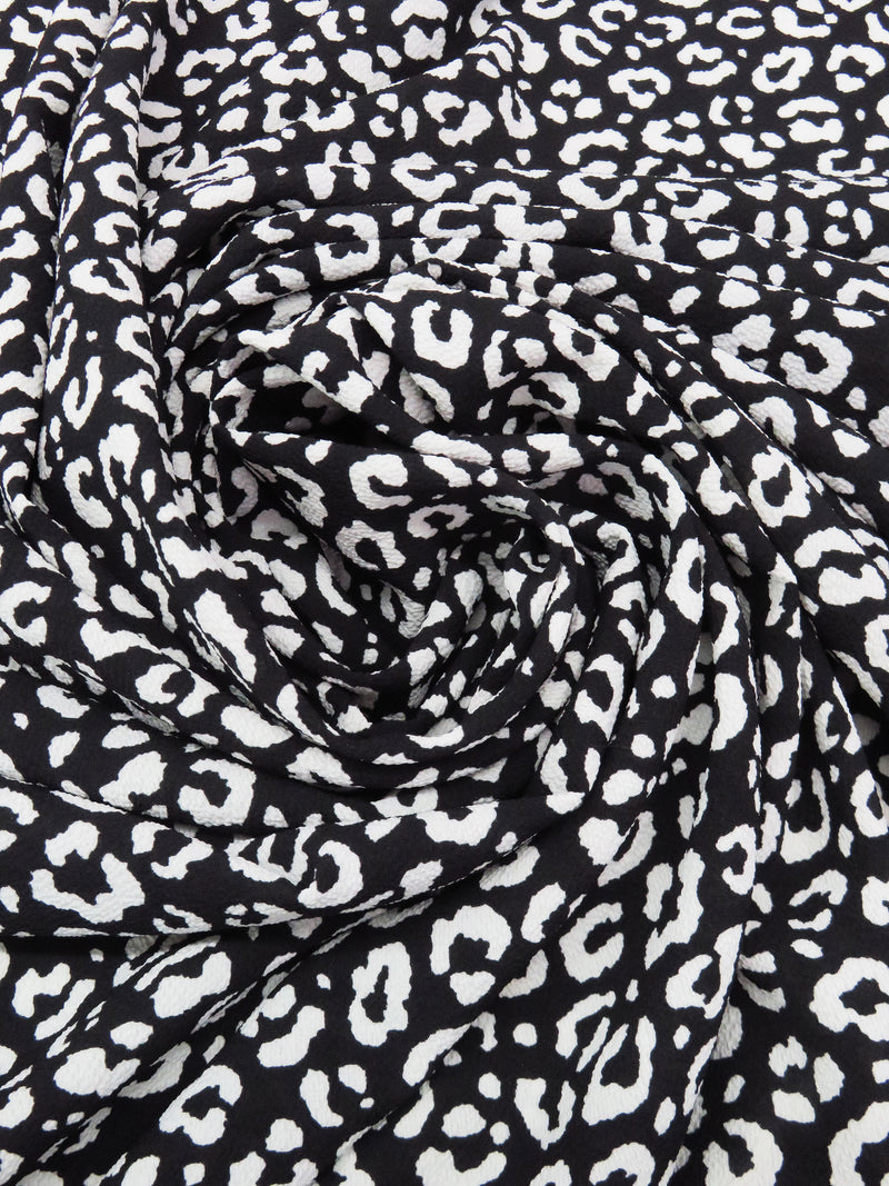 Black/White 100% Polyester Animal Print Bubble Crepe 58W