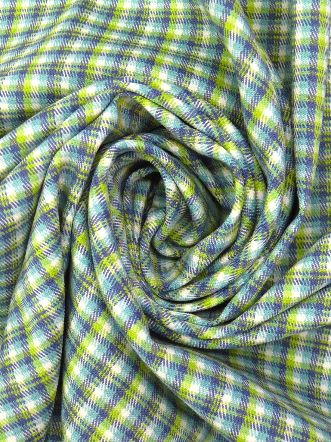 Vivid Lime/White/Ulca Blue/Verdigris Polyester/Rayon/Spandex Plaid Weave Yarn-Dyed Stretch Suiting 42W