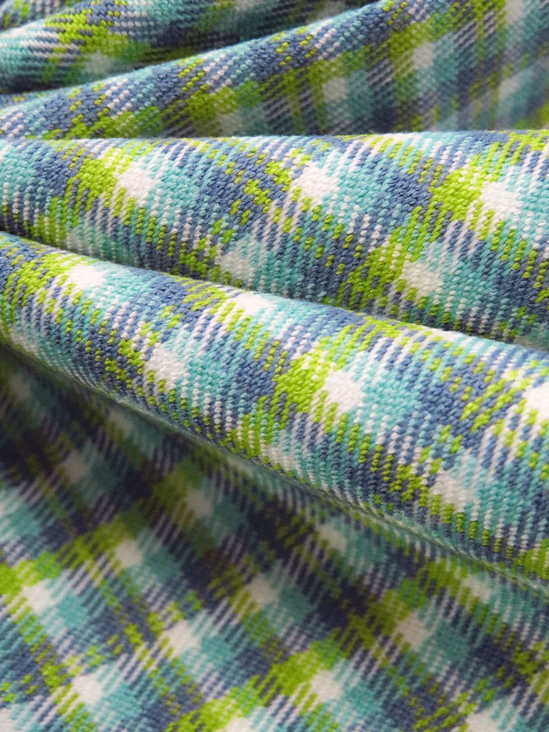 Vivid Lime/White/Ulca Blue/Verdigris Polyester/Rayon/Spandex Plaid Weave Yarn-Dyed Stretch Suiting 42W