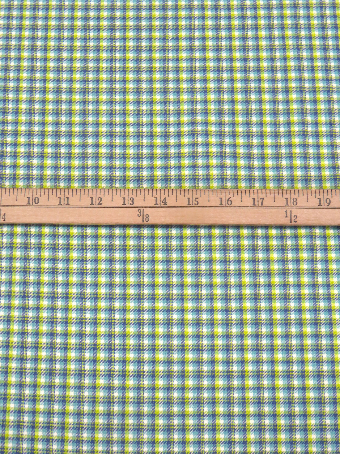Vivid Lime/White/Ulca Blue/Verdigris Polyester/Rayon/Spandex Plaid Weave Yarn-Dyed Stretch Suiting 42W