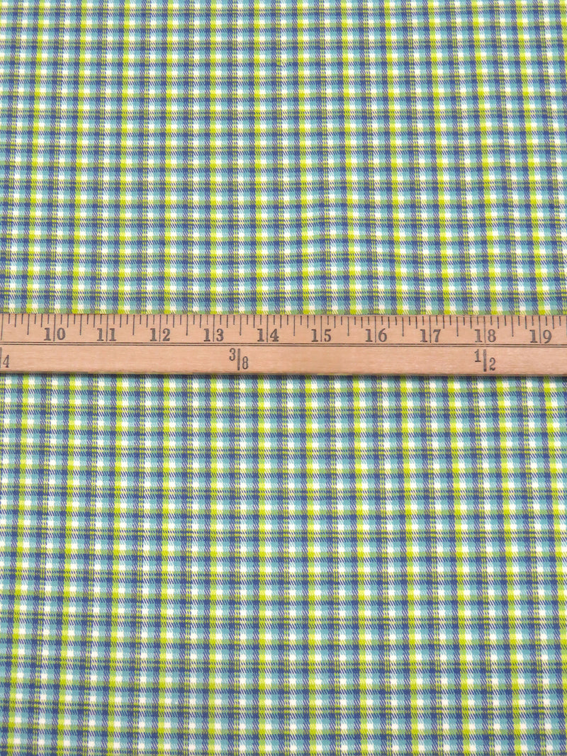 Vivid Lime/White/Ulca Blue/Verdigris Polyester/Rayon/Spandex Plaid Weave Yarn-Dyed Stretch Suiting 42W