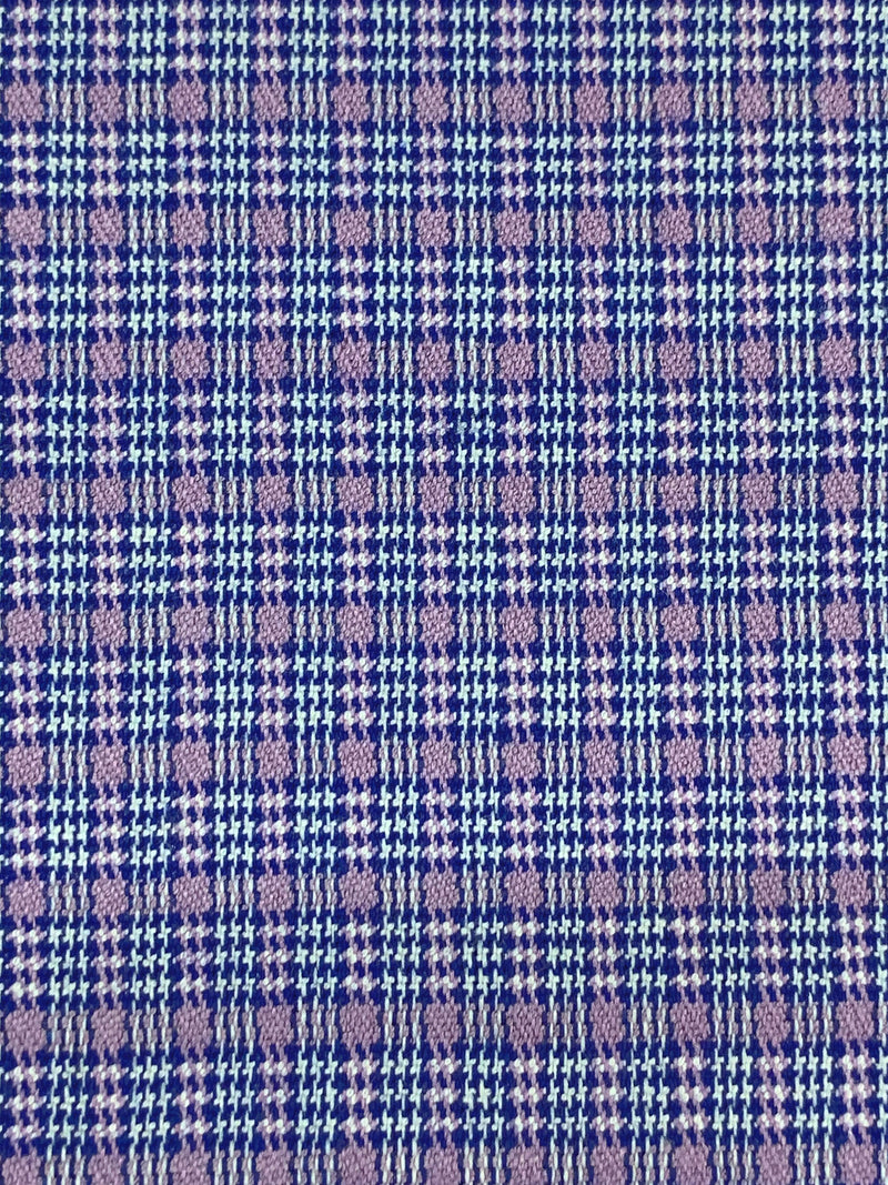Ultramarine Blue/White/Lilac Polyester/Rayon/Spandex Yarn-Dyed Plaid Stretch Suiting 43W