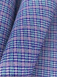 Ultramarine Blue/White/Lilac Polyester/Rayon/Spandex Yarn-Dyed Plaid Stretch Suiting 43W