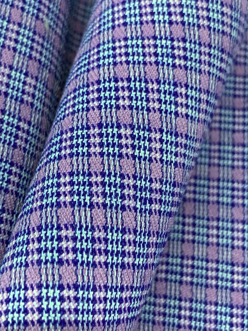 Ultramarine Blue/White/Lilac Polyester/Rayon/Spandex Yarn-Dyed Plaid Stretch Suiting 43W
