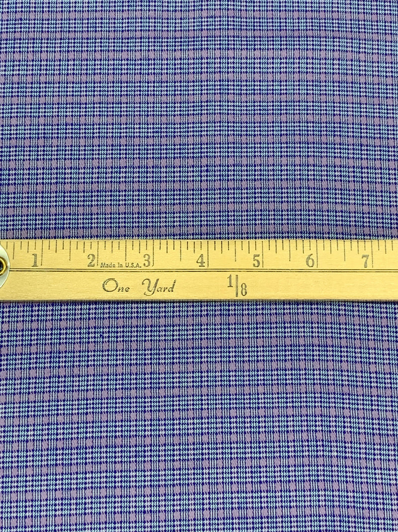 Ultramarine Blue/White/Lilac Polyester/Rayon/Spandex Yarn-Dyed Plaid Stretch Suiting 43W