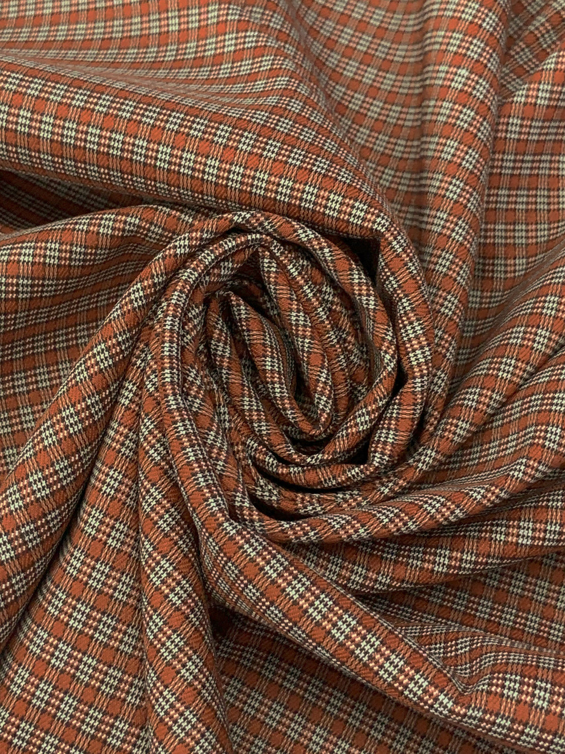 Brown Sugar/White/Espresso Polyester/Rayon/Spandex Yarn-Dyed Plaid Stretch Suiting 44W