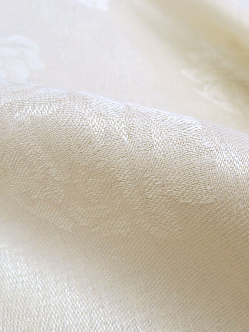 Vanilla Custard 100% Linen Rose Jacquard Design Mid-Weight Woven 60W