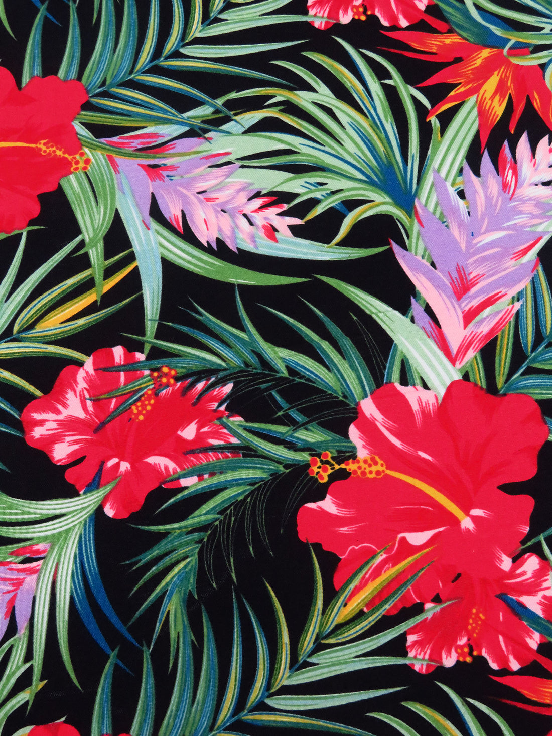 Black/Amaranth Red/Moss/Multi Rayon/Nylon/Lycra Tropical Floral Print Stretch Bengaline Suiting 58W