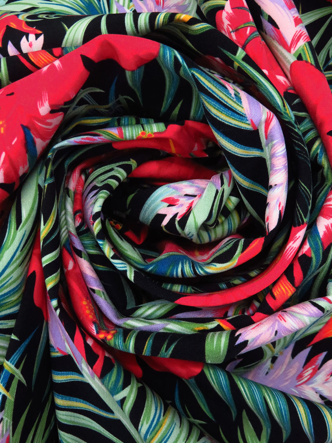 Black/Amaranth Red/Moss/Multi Rayon/Nylon/Lycra Tropical Floral Print Stretch Bengaline Suiting 58W