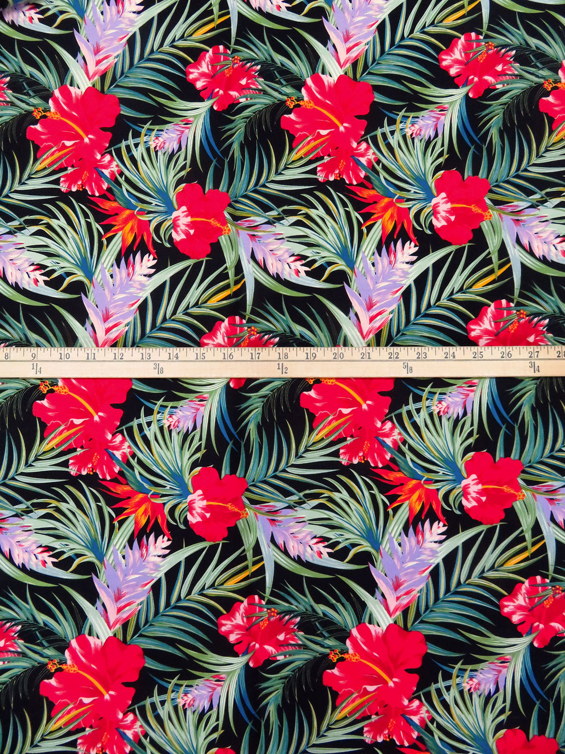 Black/Amaranth Red/Moss/Multi Rayon/Nylon/Lycra Tropical Floral Print Stretch Bengaline Suiting 58W