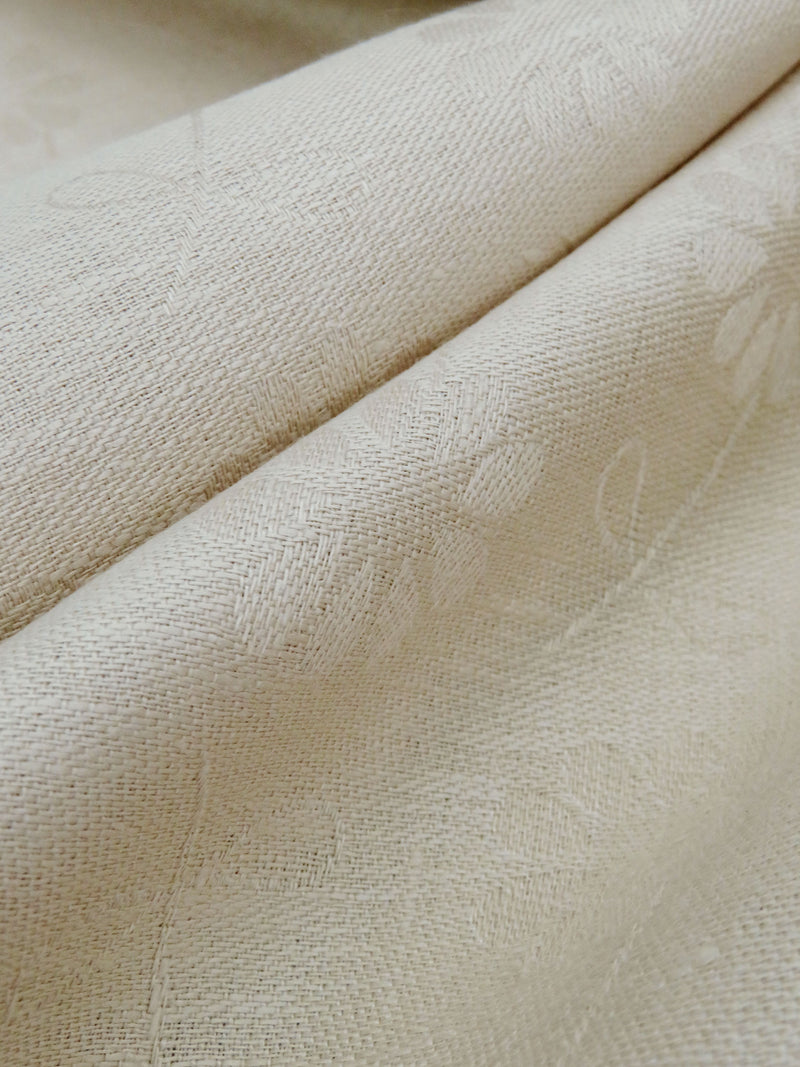 Ash Beige 100% Linen Daisy Jacquard Design Mid-Weight Woven 60W