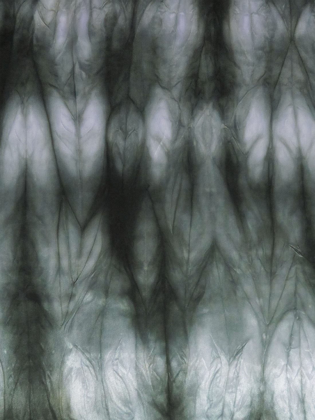 Deep Muted Forest Green/Cool Silver/Multi 100% Polyester Tie-Dye Crinkle Satin - NY Designer - 42W