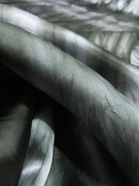 Deep Muted Forest Green/Cool Silver/Multi 100% Polyester Tie-Dye Crinkle Satin - NY Designer - 42W