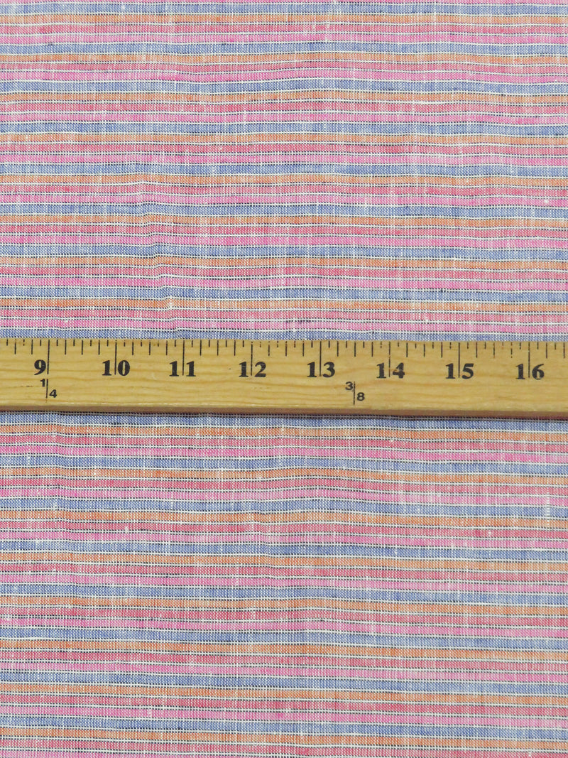 Flamingo/Amethyst/Dark Muted Blueberry/Multi 100% Linen Yarn-Dyed Horizontal Stripe Weave Shirt-Weight Woven 60W