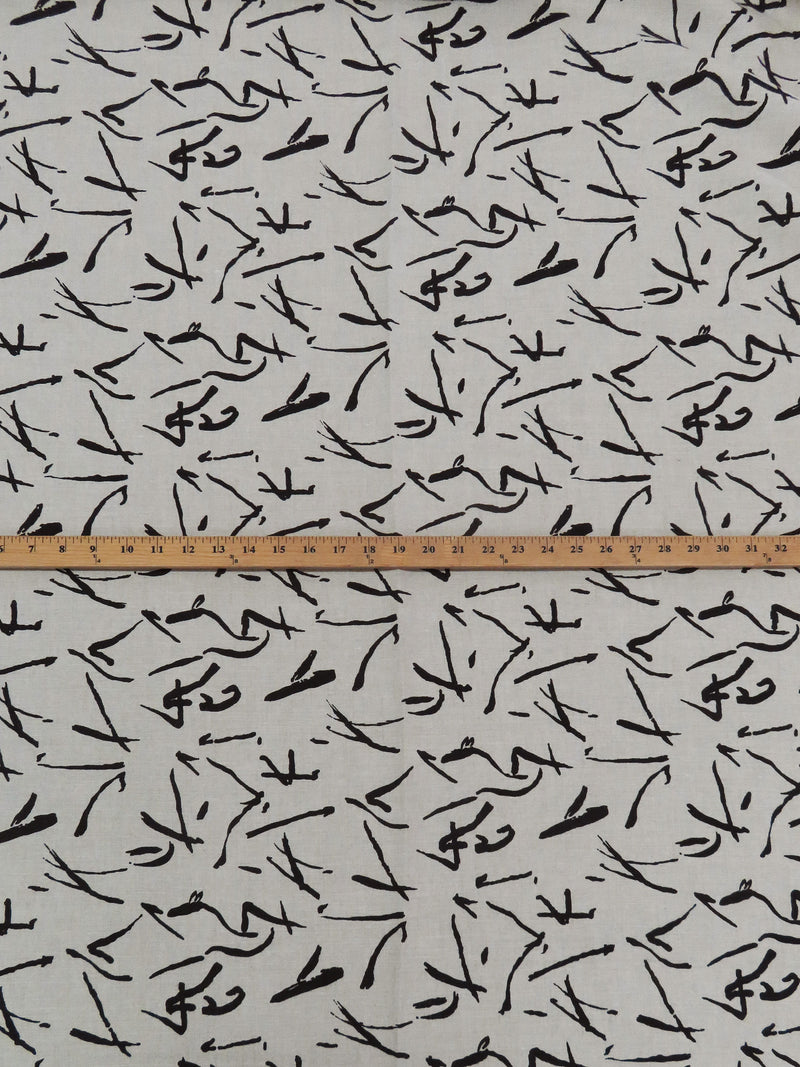 Pale Oak/Black 100% Linen Abstract Script-Like Print Mid-Weight Woven 58W