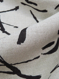 Pale Oak/Black 100% Linen Abstract Script-Like Print Mid-Weight Woven 58W