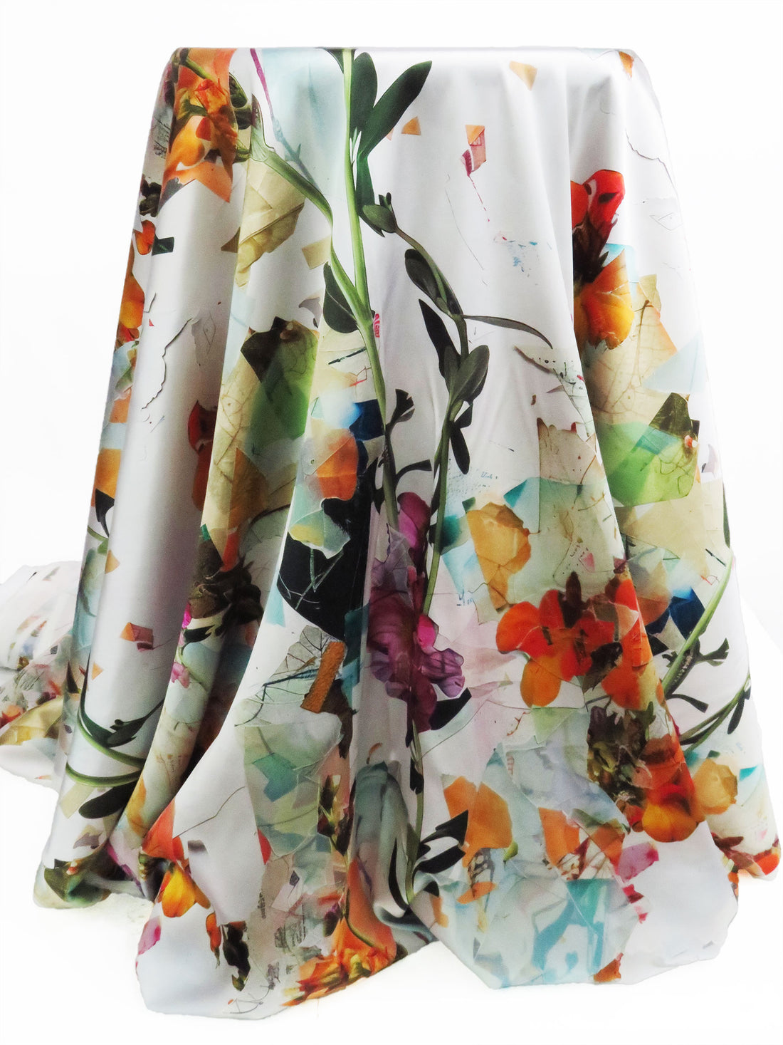 Platinum/Emerald Green/Fiery Orange/Multi Polyester/Lycra Fractured Floral Print Stretch Charmeuse 52W