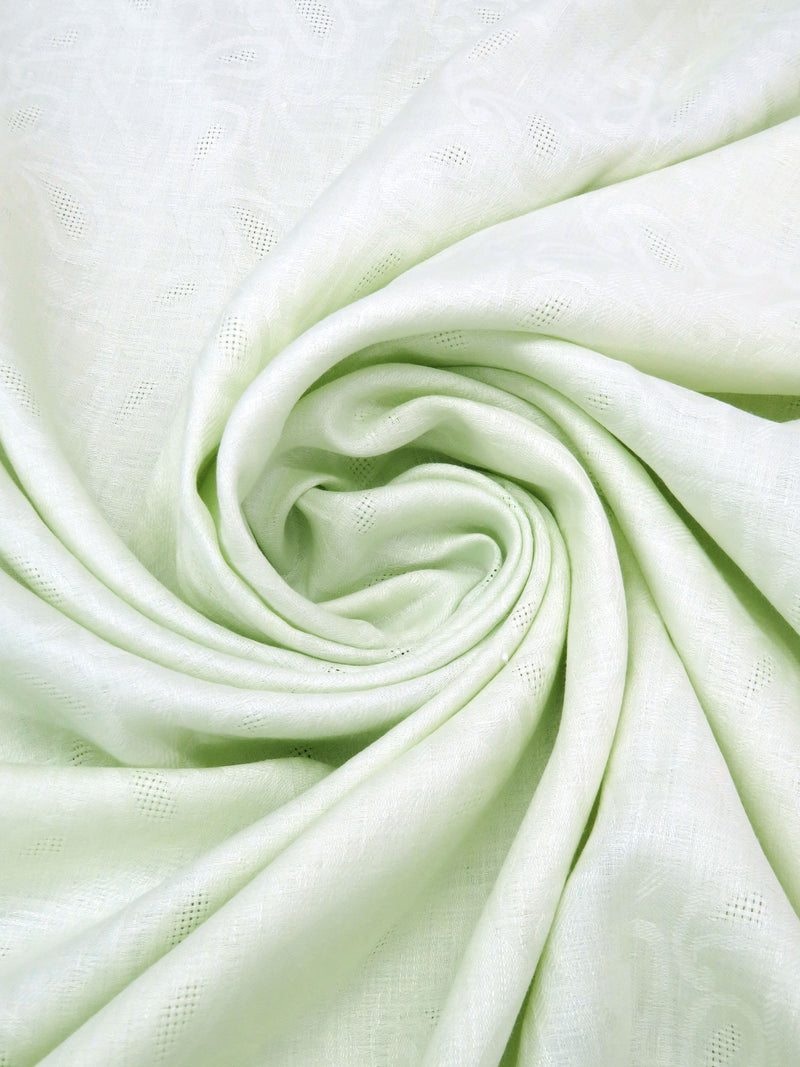 Pale Spring Bud Green 100% Linen Paisley Jacquard Weave Mid-Weight Woven 60W