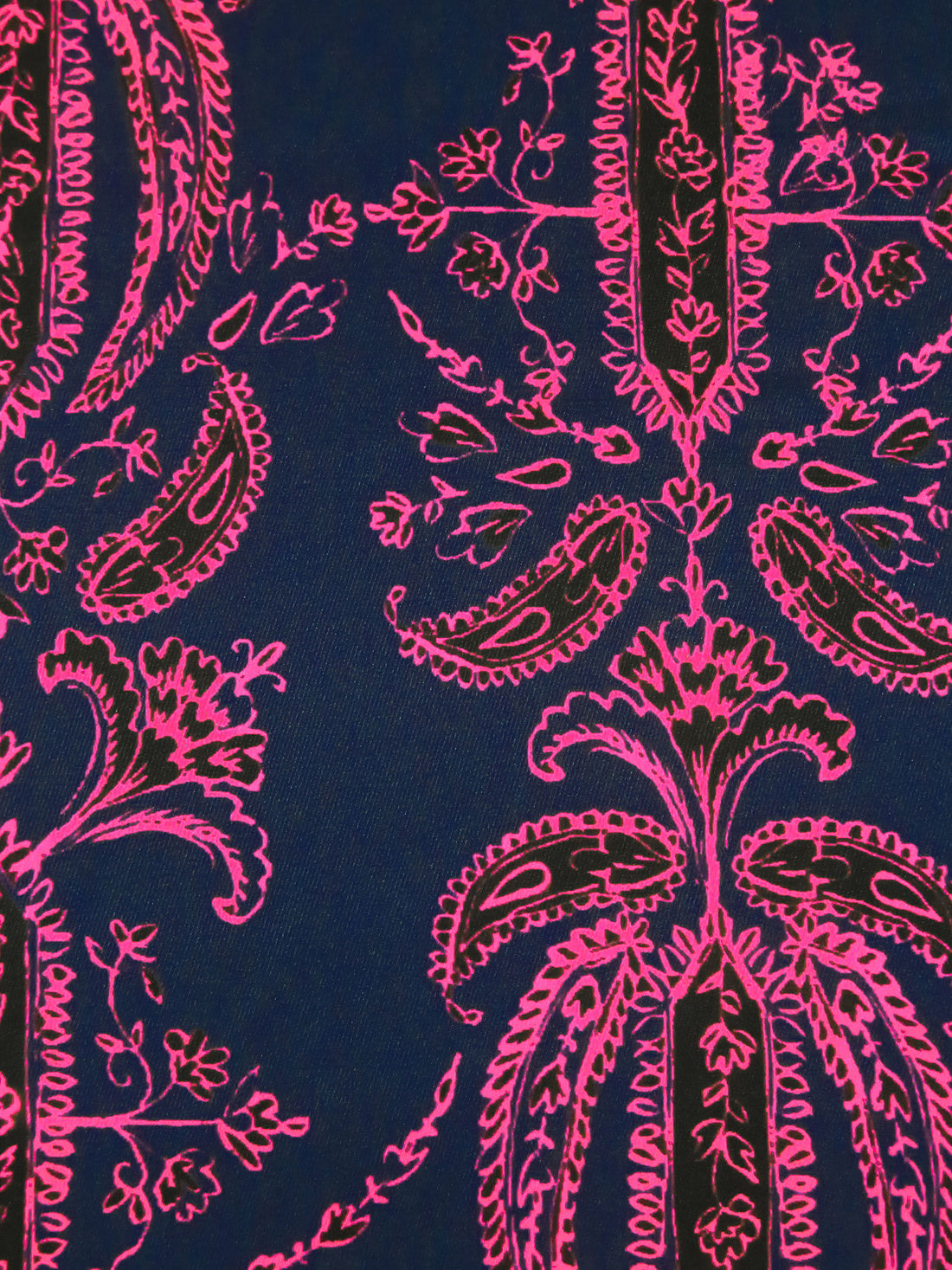 Midnight Navy/Black/French Rose Silk/Lycra Ornate Print Twill Blouse Weight Woven - NY Designer - 54W