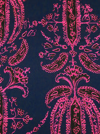 Midnight Navy/Black/French Rose Silk/Lycra Ornate Print Twill Blouse Weight Woven - NY Designer - 54W