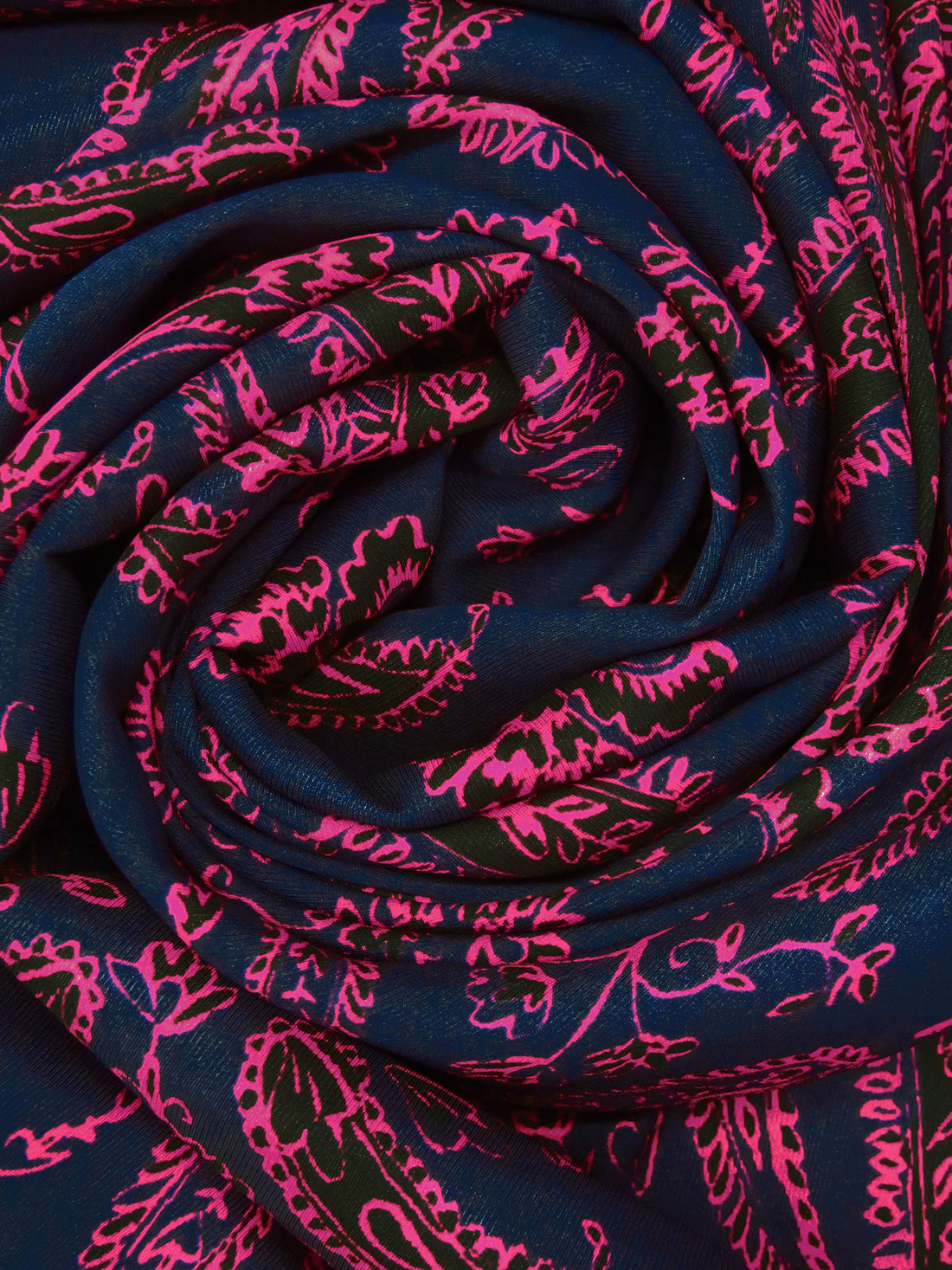 Midnight Navy/Black/French Rose Silk/Lycra Ornate Print Twill Blouse Weight Woven - NY Designer - 54W