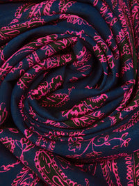 Midnight Navy/Black/French Rose Silk/Lycra Ornate Print Twill Blouse Weight Woven - NY Designer - 54W