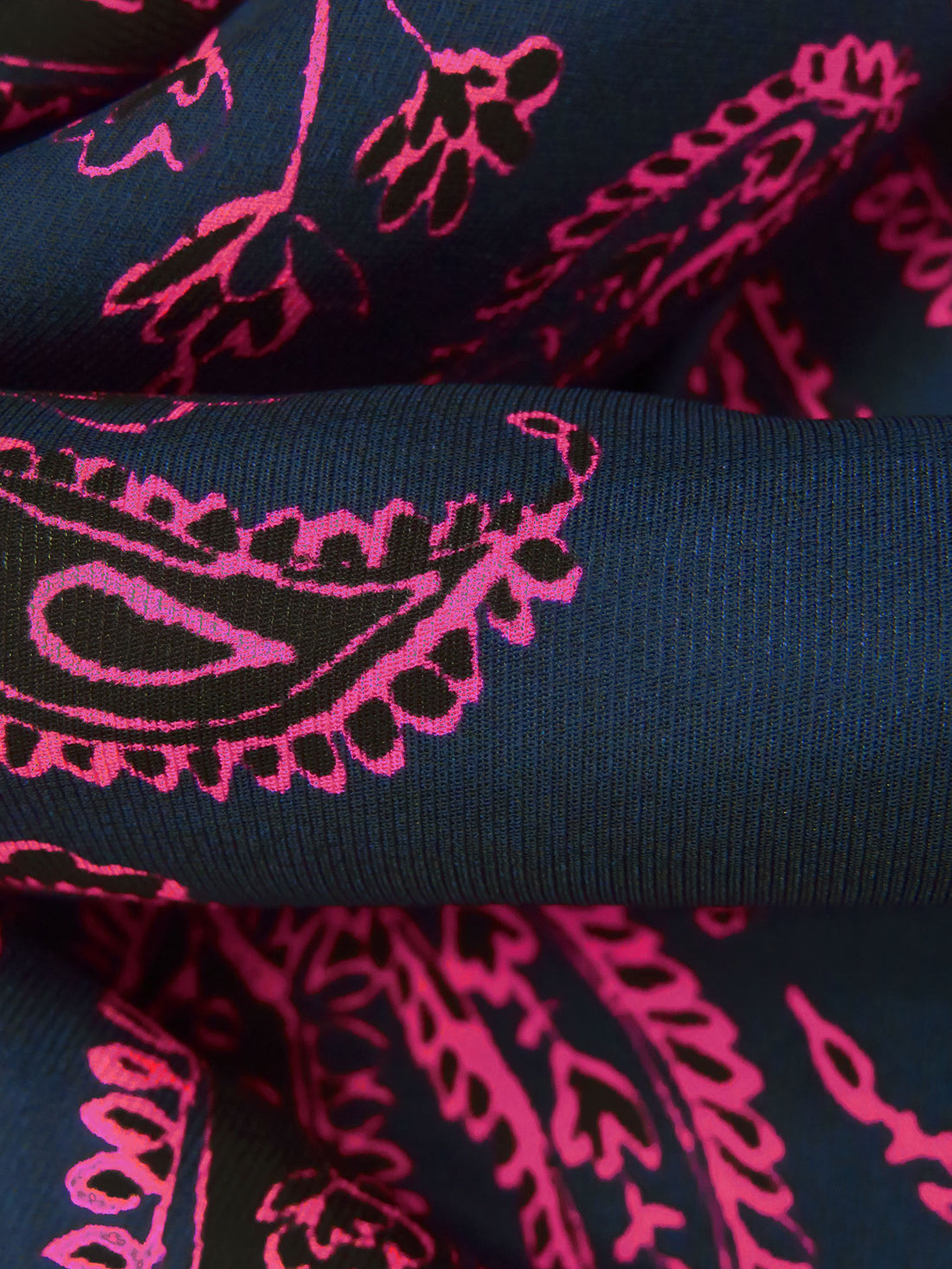 Midnight Navy/Black/French Rose Silk/Lycra Ornate Print Twill Blouse Weight Woven - NY Designer - 54W