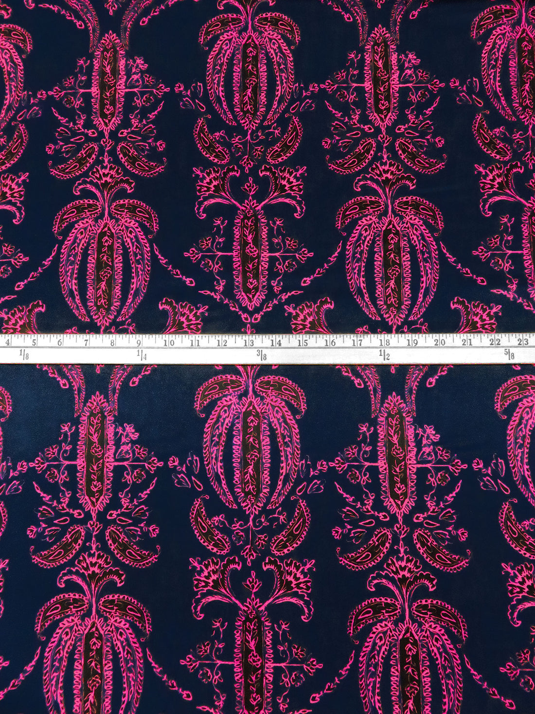 Midnight Navy/Black/French Rose Silk/Lycra Ornate Print Twill Blouse Weight Woven - NY Designer - 54W