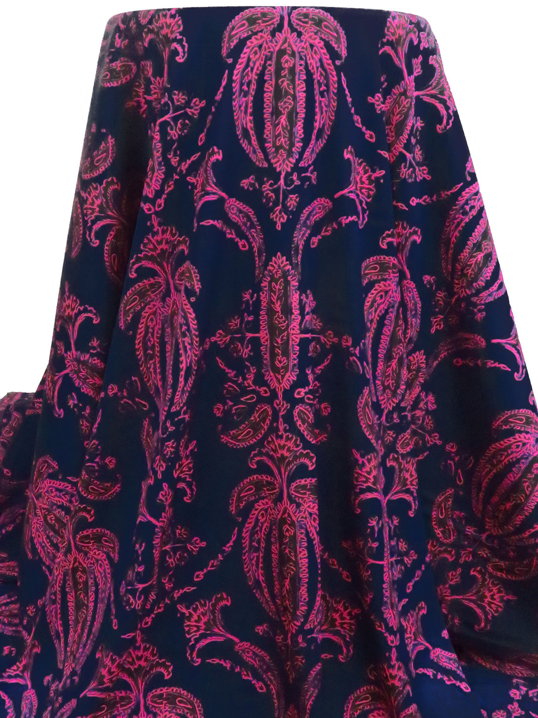 Midnight Navy/Black/French Rose Silk/Lycra Ornate Print Twill Blouse Weight Woven - NY Designer - 54W