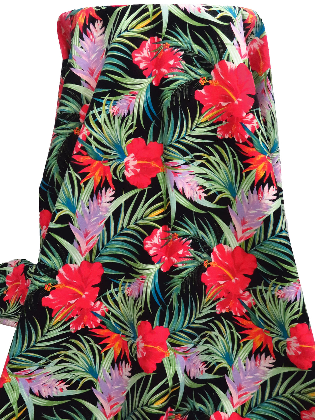 Black/Amaranth Red/Moss/Multi Rayon/Nylon/Lycra Tropical Floral Print Stretch Bengaline Suiting 58W