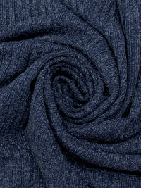 Prussian Blue/Light Slate Gray Polyester/Metallic Heathered Ribbed Sweater Knit 58W